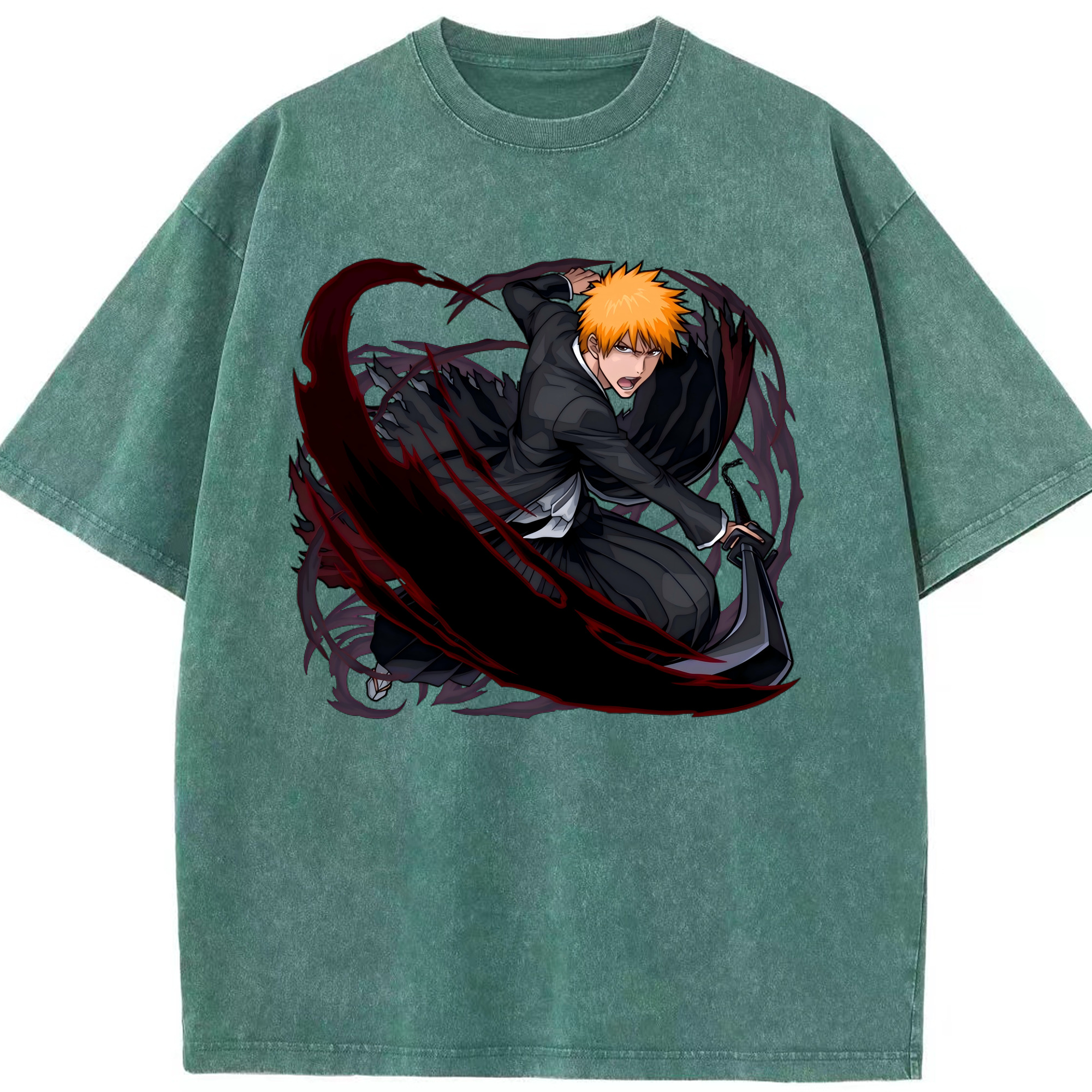 （画像用） ブリーチ 黒崎一護（くろさき いちご）BLEACH Kurosaki Ichigo 綿100% ヴィンテージ風 半袖Tシャツ（フロントプリント）